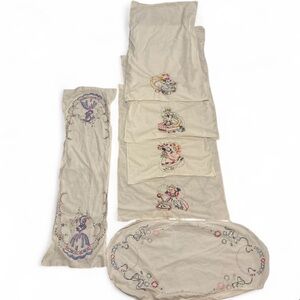Vintage Embroidered and Stamped Dish Tea Towels Dutch Girl Kitchen Linen Set 6